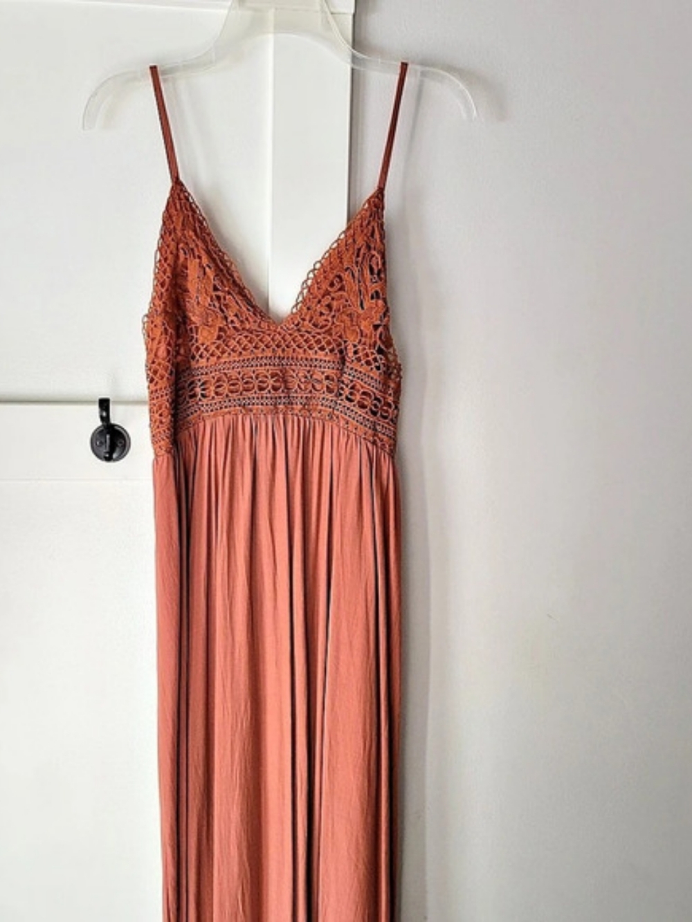 Cozy Casuals Crochet Bodice Maxi Dress in Pink Size Small